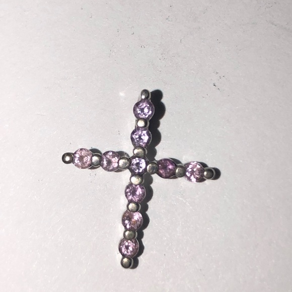 Vintage Solid 925 Sterling Silver Amethyst Cross Pendant - Picture 5 of 6